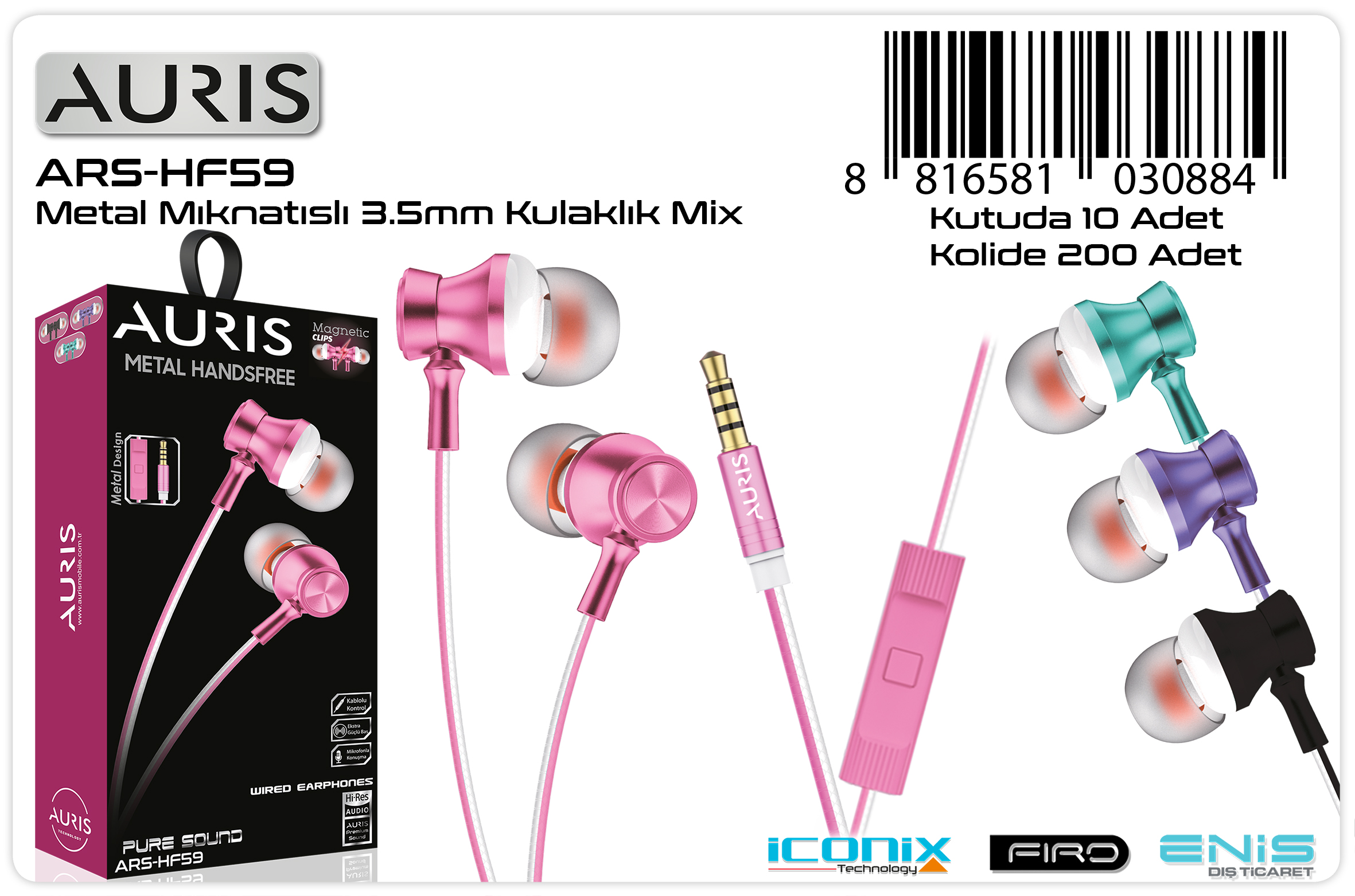 M2429-Aurıs HF59 Metal Kulaklık 3.5mm Jack Mix