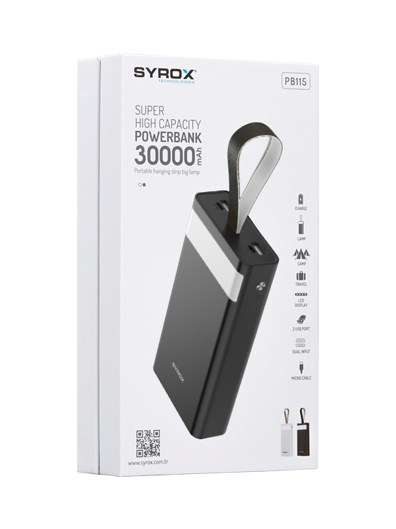 M0246-30,000MA-PB115-SYROX Power Bank 30.000 Mah Led PB115 -
