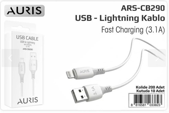 M2365-Auris CB290 Eco Lightning Kablo 3.1A Kablo Uzunluğu 100cm IPONK