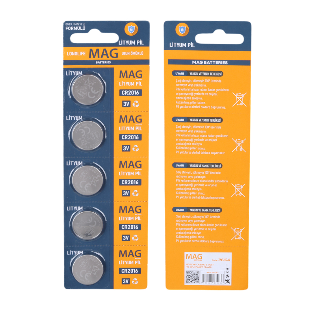 M2579-MAG BATTERIES MG-2016 3 VOLT LİTYUM PARA PİL (5'Lİ BLİSTER PAKET)