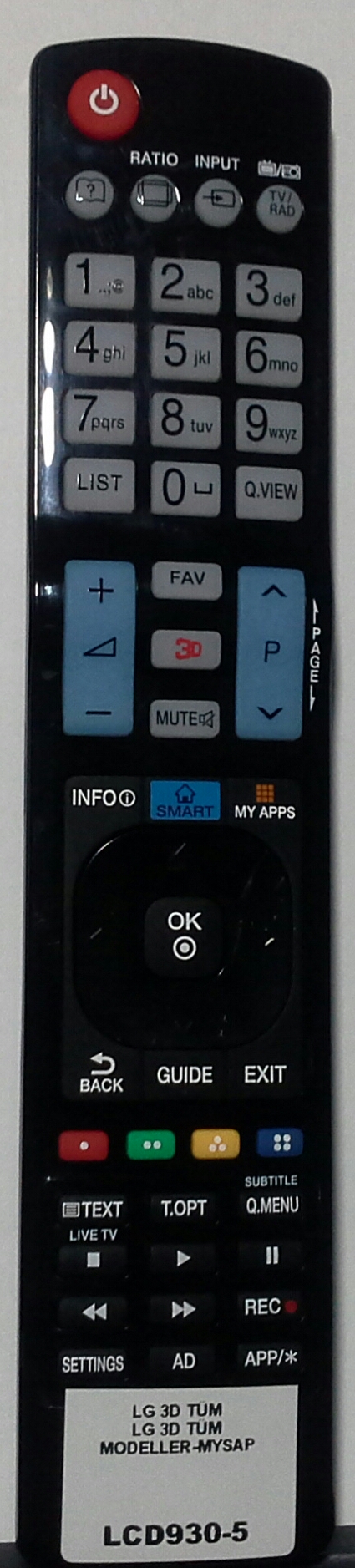 LCD930-5U- 3D LG SMART TUŞLU UNIVERSAL LCD-LED TV KUMANDASI  