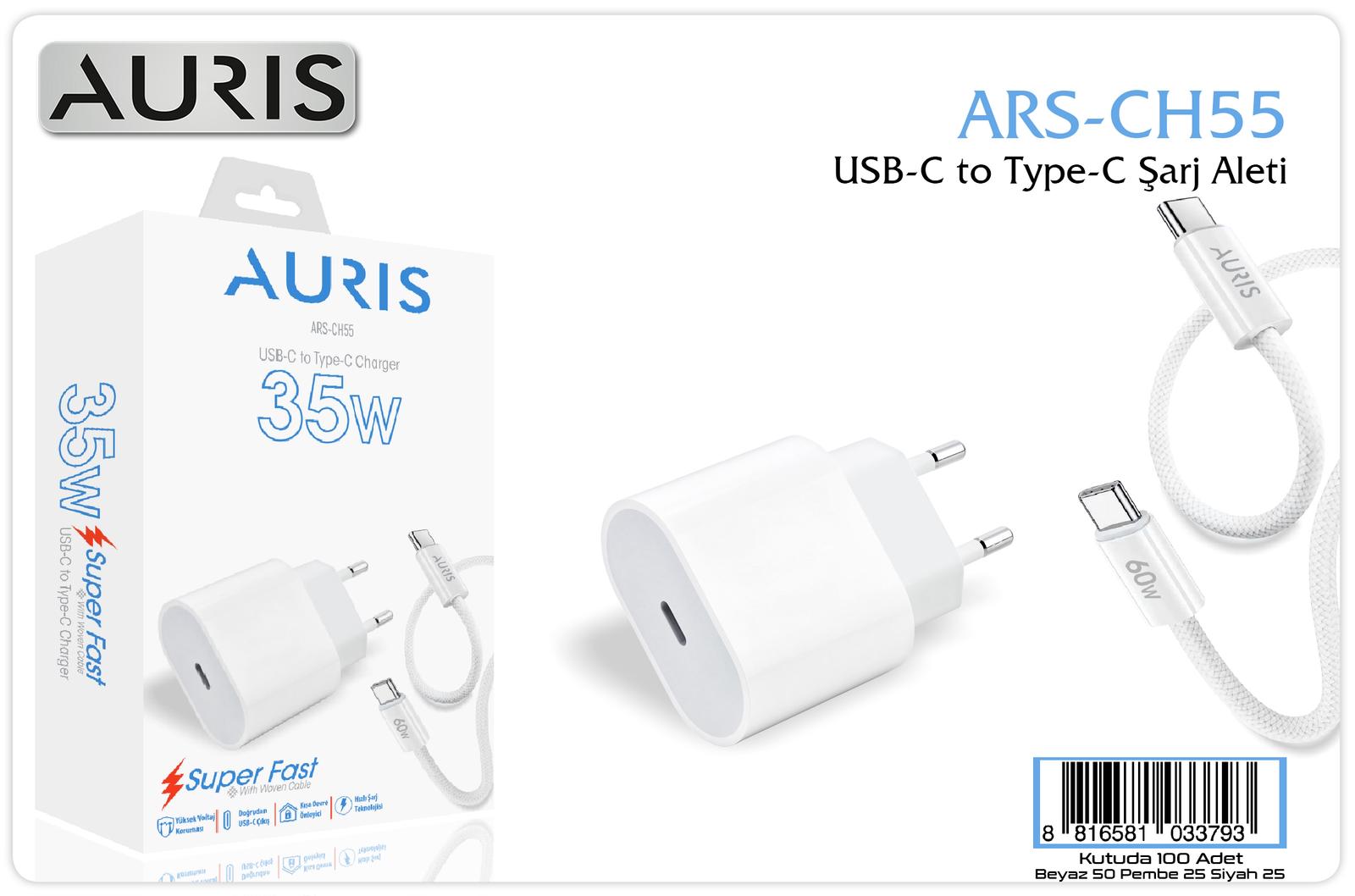 M2548-Auris CH55 35W USB-C To Type-C Super Fast Şarj Aleti Seti-TYPCSET