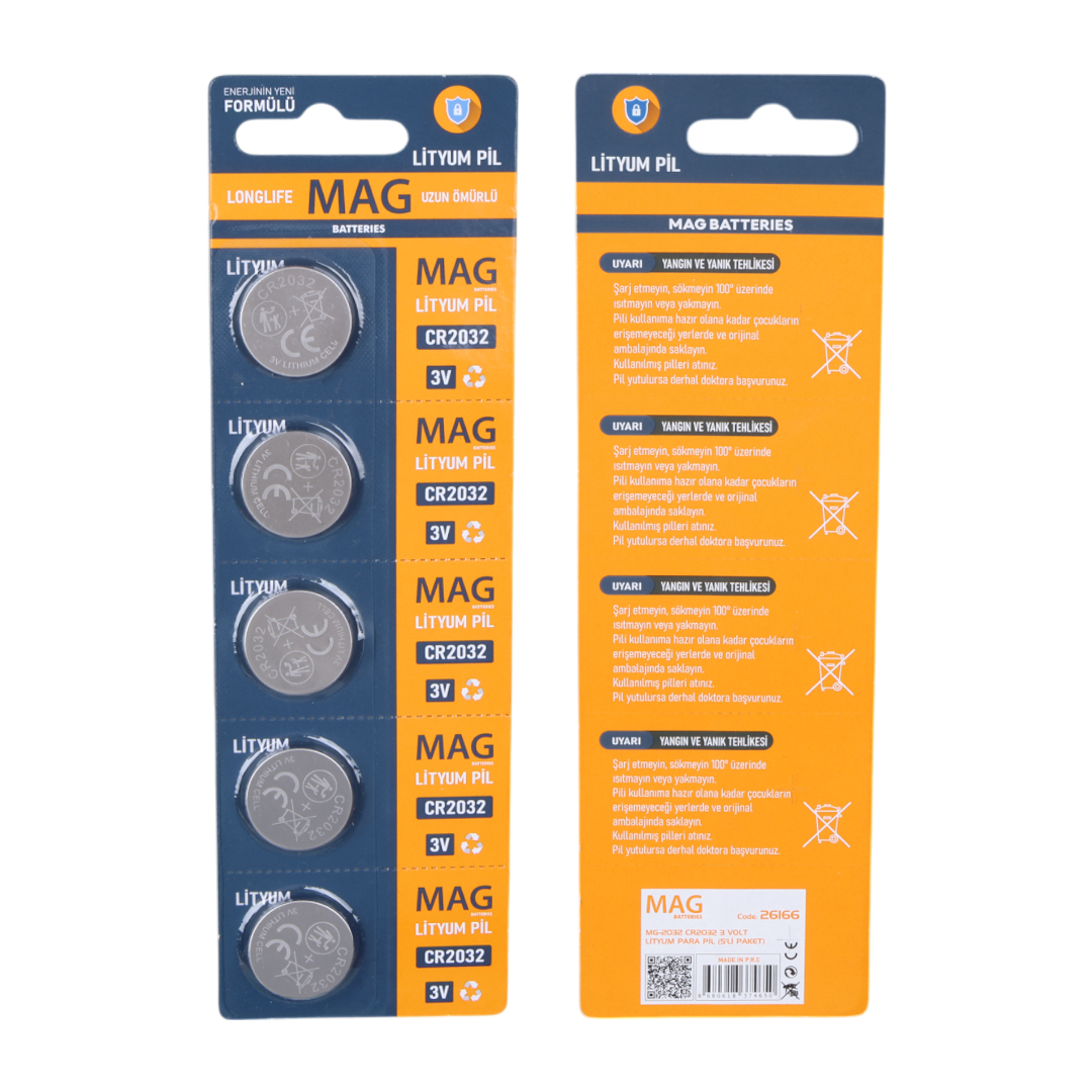 M2578-MAG BATTERIES MG-2032 CR2032 3 VOLT LİTYUM PARA PİL (5'Lİ BLİSTER PAKET)