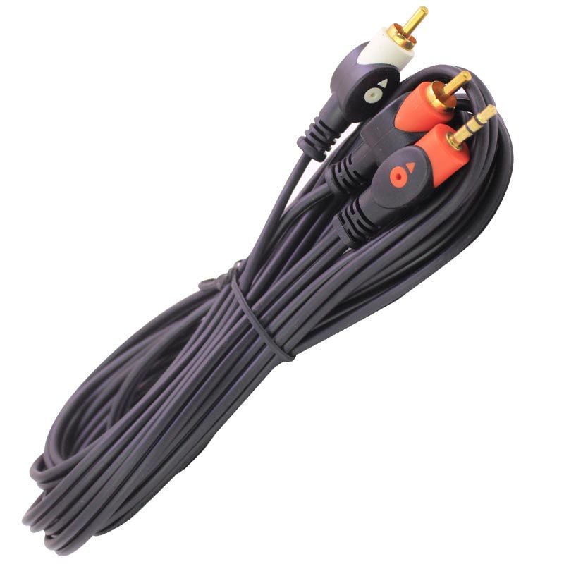 M0063-POWERMASTER 1. KALİTE 2 RCA ERKEK + 3.5 MM STEREO ERKEK GOLD 5 METRE KABLO [ARA]