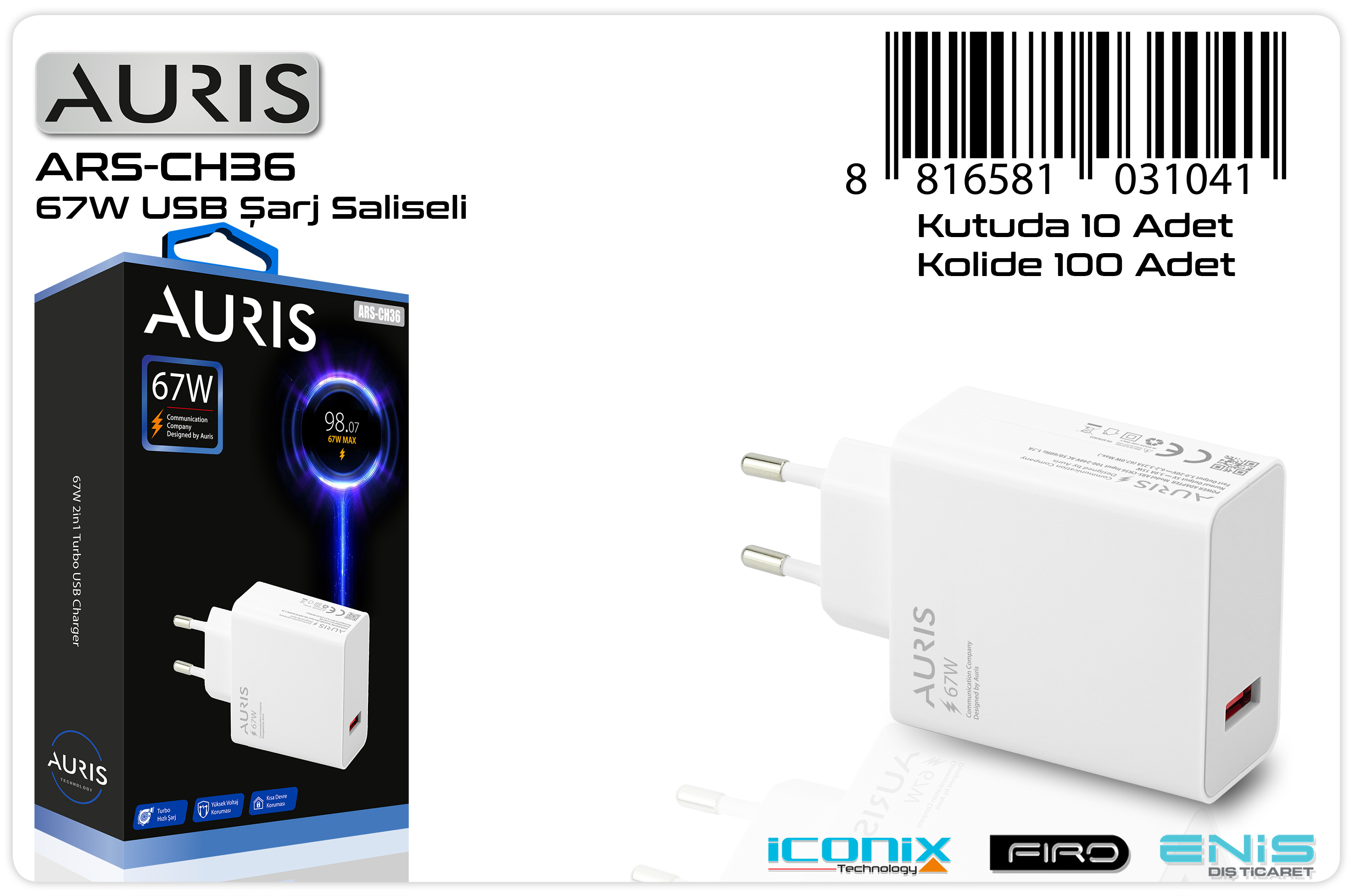 M2517-AURIS CH65B 65W 3 ÇIKIŞLI ULTRAFAST BAŞLIK KAFA