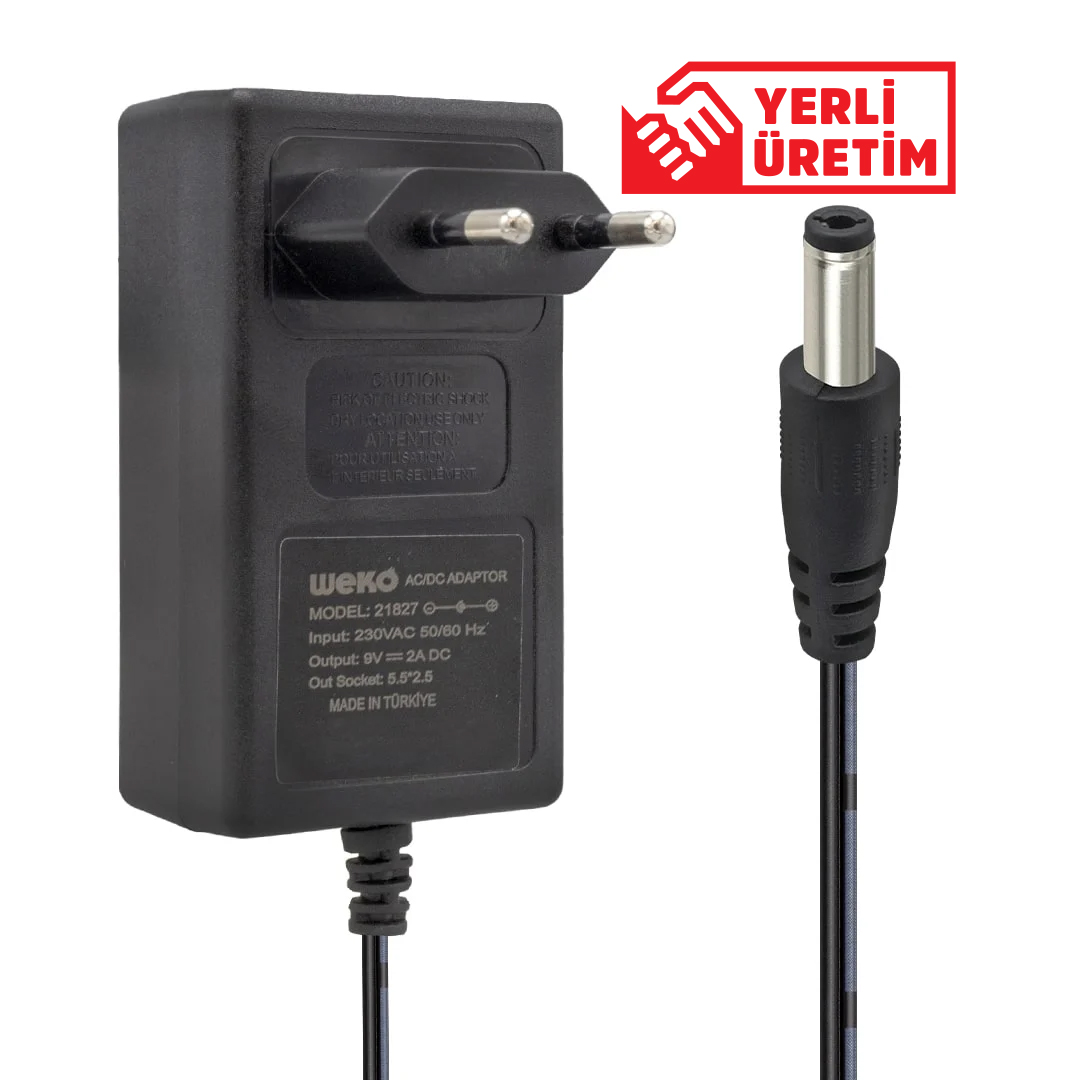 M1016-WEKO 9 VOLT - 2 AMPER 5.5*2.5 UÇLU YERLİ ÜRETİM PLASTİK KASA PRİZ TİPİ ADAPTÖR