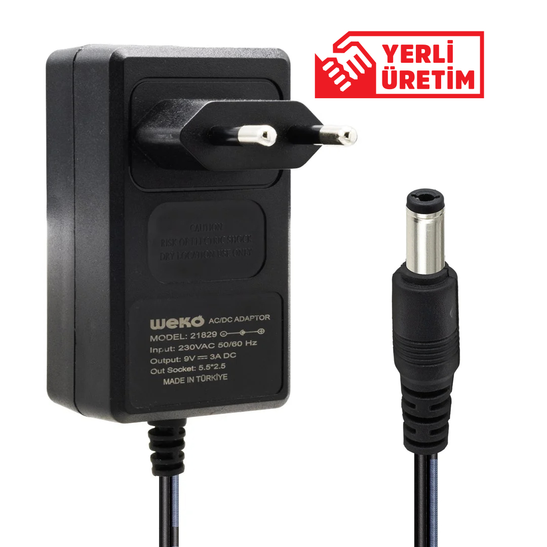 M2590-WEKO 9 VOLT - 3 AMPER 5.5*2.5 UÇLU YERLİ ÜRETİM PLASTİK KASA PRİZ TİPİ ADAPTÖR