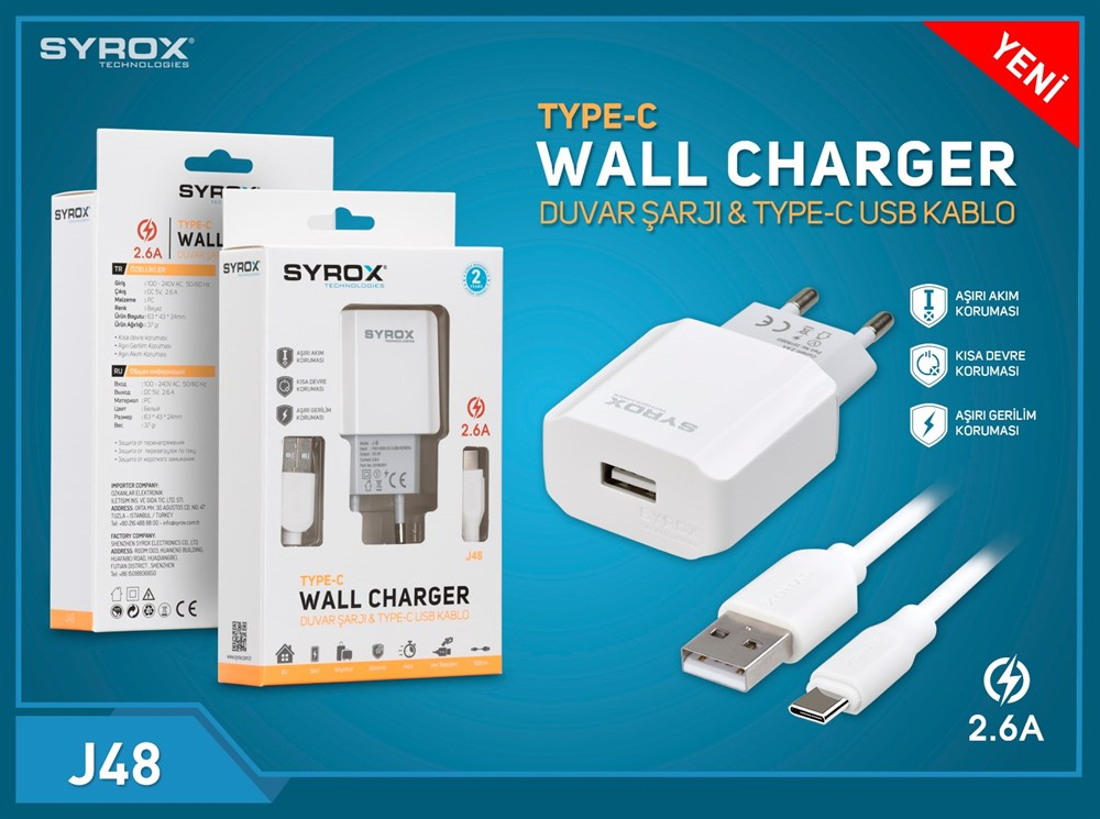 M0237-2,6A-J48-2,6 AMPER TYPE-C ŞARJ-J48-SYROX