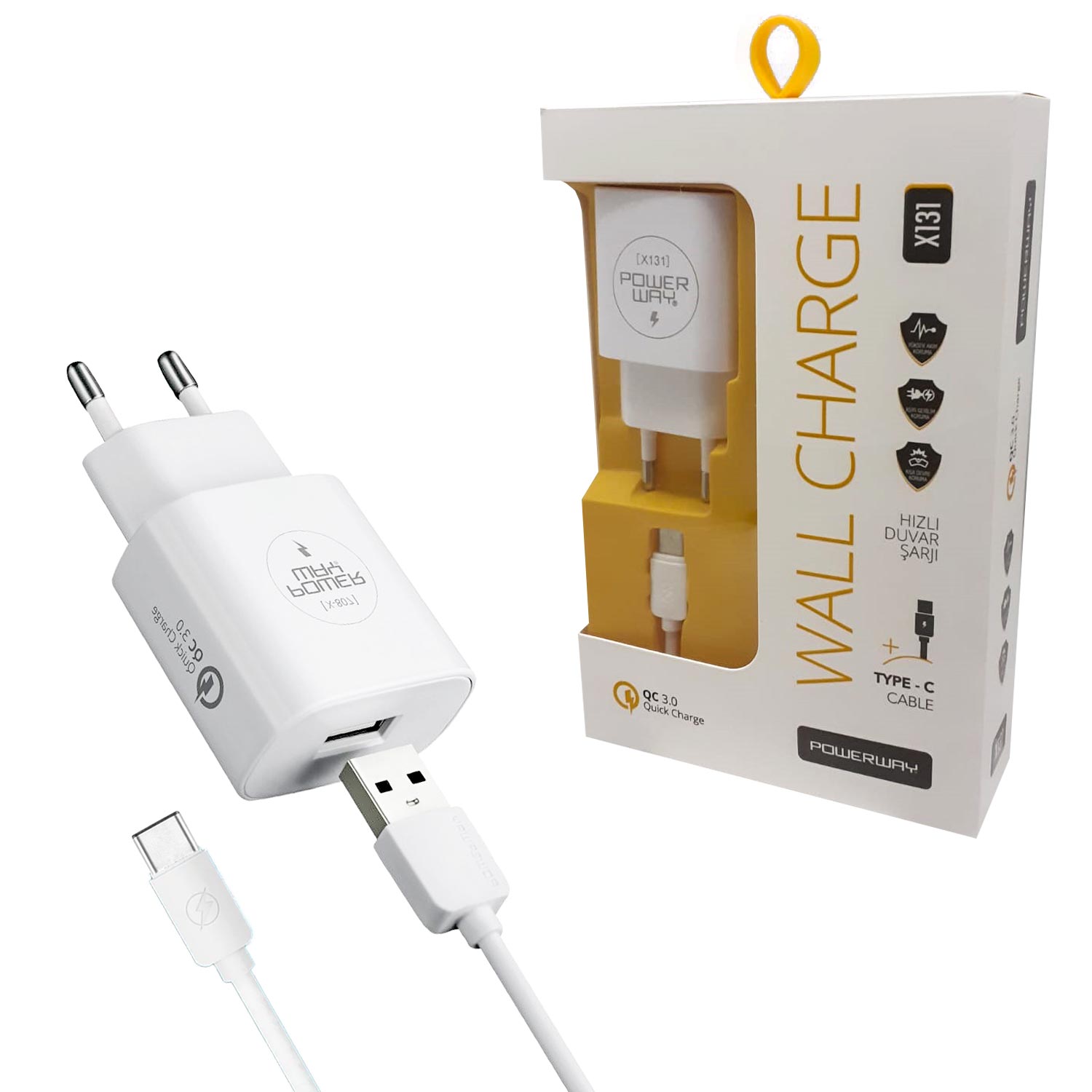 M0309-3A-HZL-X131-TELEFON ŞARJ ALETİ SET 3000MA QUİCK TYPE-C POWERWAY 