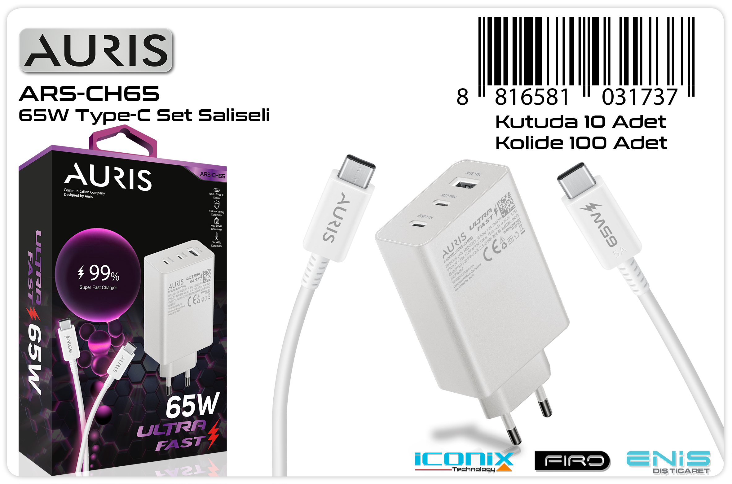 M2511-AURIS CH65 65W 3 ÇIKIŞLI ULTRA FAST TYPCSET