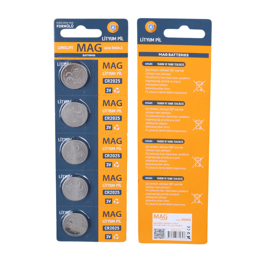 M2580-MAG BATTERIES MG-2025 3 VOLT LİTYUM PARA PİL (5'Lİ BLİSTER PAKET)