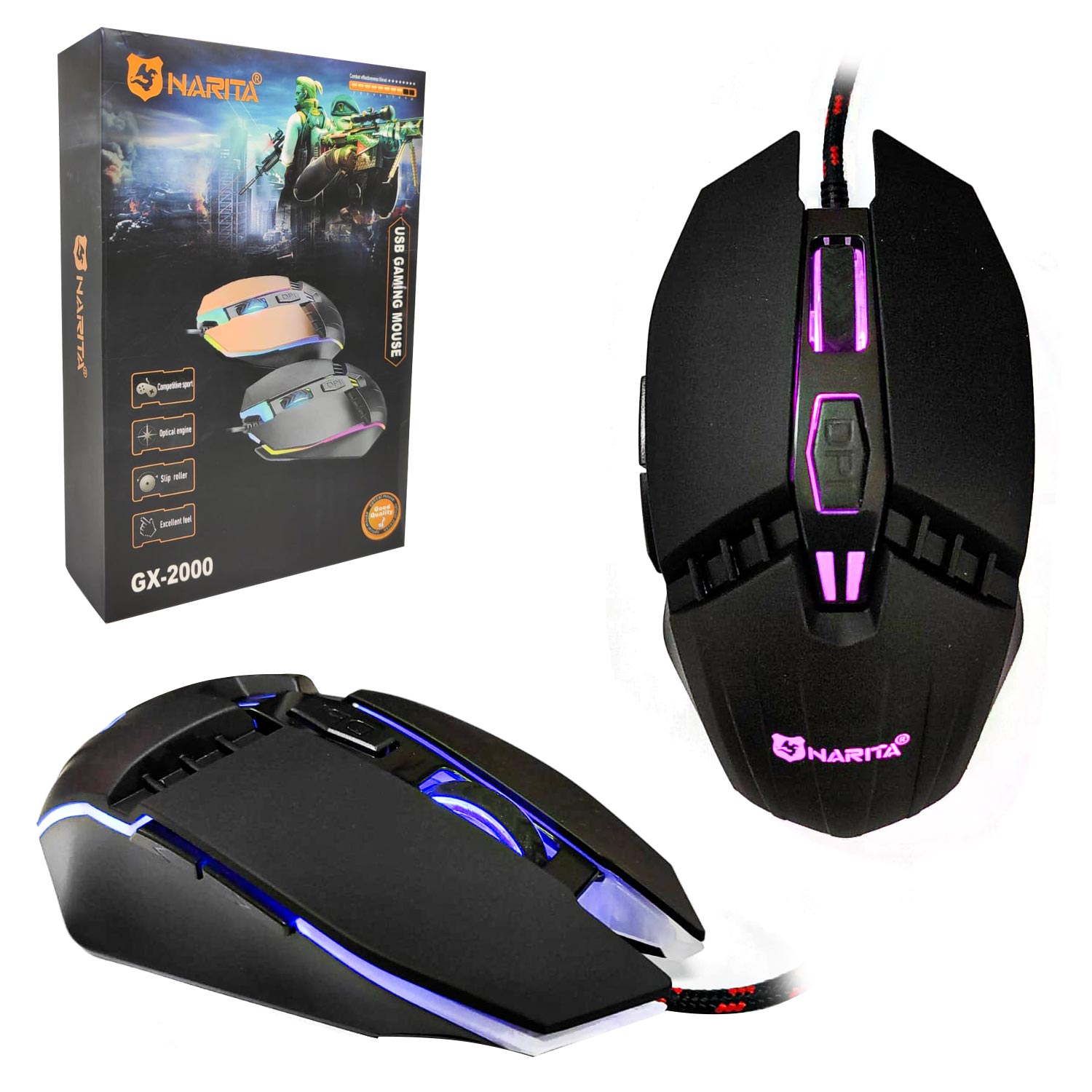 M2552-NARİTA GX-2000 Kablolu Oyuncu Mouse 1600 Dpi Ledli